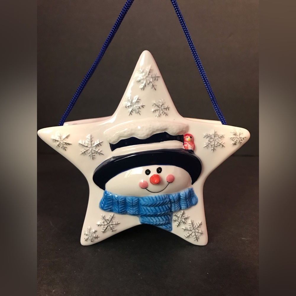 Houston Harvest Ceramic Snowman Star Planter/ Candy Dish/Gift Container